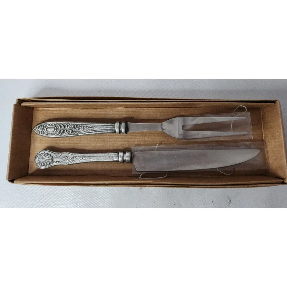 Vintage Silver Plated Turkey Carving Set Knife And Fork Thanksgiving Mid Century